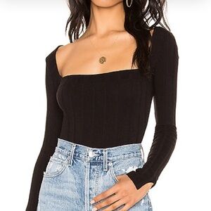 Free people intimately Womens black square neck ribbed body suit size medium EUC